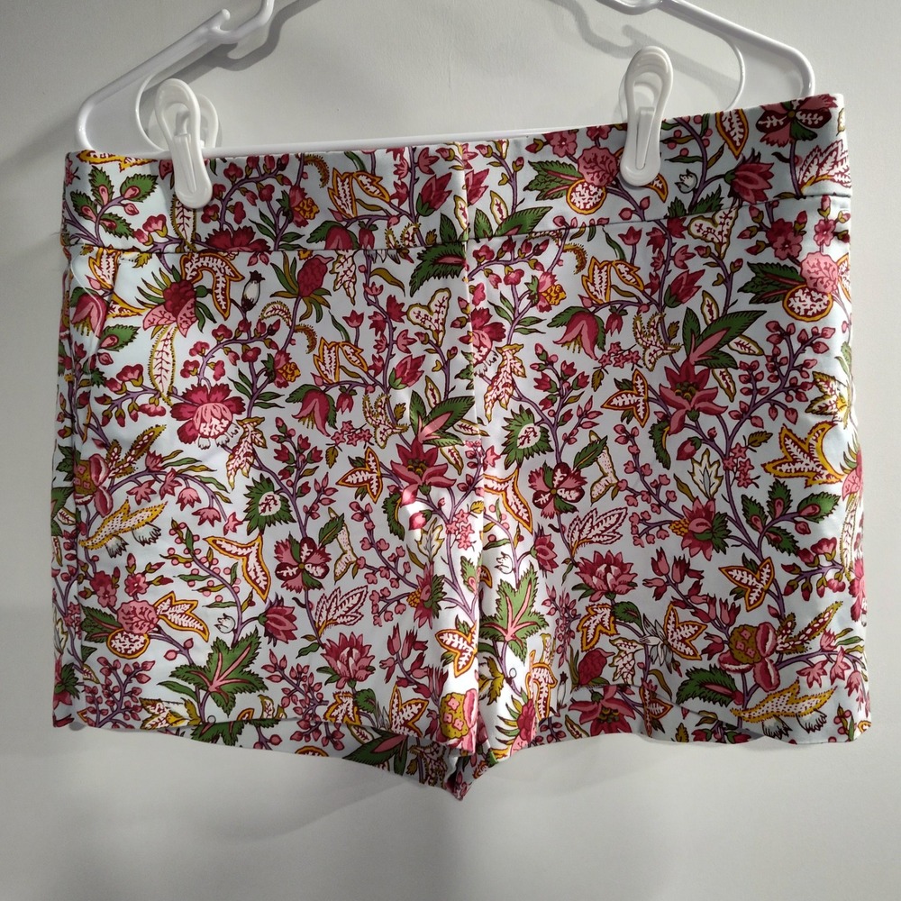 LOFT Women Pink Floral Botanical Print Shorts Size 10 Light Blue Multi